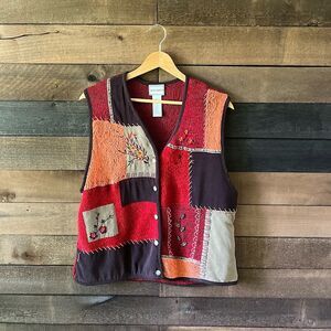 Vintage 90s Napa Valley Patchwork Embroidered Vest Boho Artsy Festival L